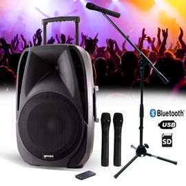Enceinte active autonome SONO DJ PA GEMINI ES15-TOGO 15" - 800W - USB/SD/BT + 2 micros sans fil + tel + PIED