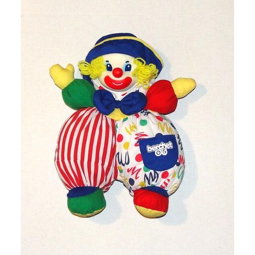 Peluche Clown Berchet Poupée Pouet En Tissus Multicolore Doudou Clown Visage Rigide 32 Cm