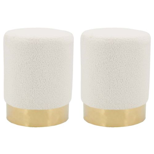 Pouf Rond En Bouclette Et Métal Doré (Lot De 2)