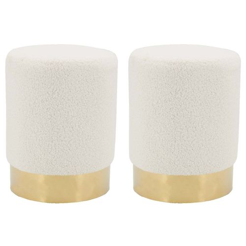 Pouf Rond En Bouclette Et Métal Doré (Lot De 2)