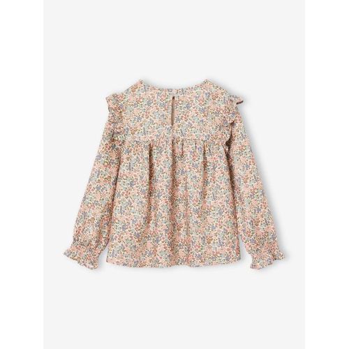 Blouse Fleurie Fille Manches Volantées - Rose Poudré (Vertbaudet)