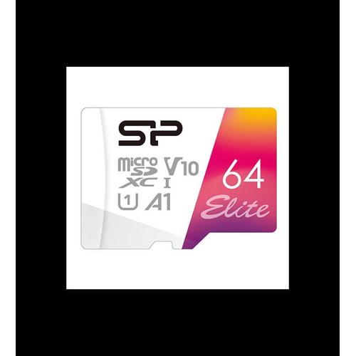 SILICON POWER Elite - Carte mémoire flash (adaptateur microSDXC vers SD inclus(e)) - 64 Go - A1 / Video Class V10 / UHS-I U1 / Class10 - microSDXC UHS-I