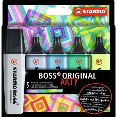 Surligneurs - Stabilo Boss Arty - 5 Couleurs Froides - Pointe Large