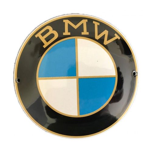 Mini Plaque Emaillée Bmw Ronde Doré Ancien Logo 15x9cm Tole Email