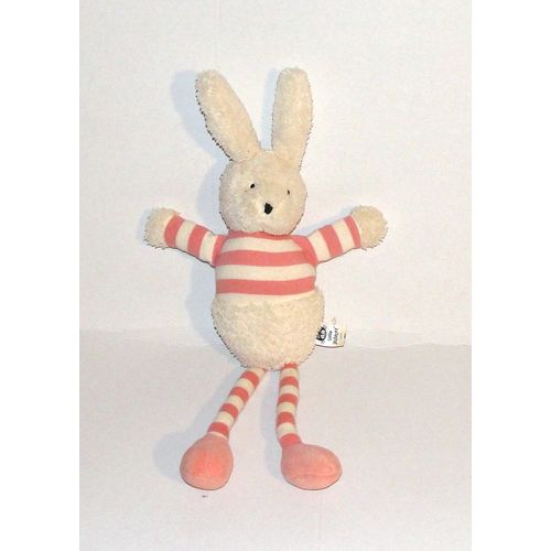 Doudou Lapin Jellycat Beige Rayé De Rose Peluche Lapin Grelot 34 Cm