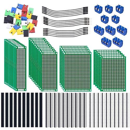 100 Pièces PCB Prototype Carte de Circuit Lmprimé Kit,Double Faces 30Pcs PCB Board+30 en-tête+10 Bornes à Vis+30 Capuchons de Cavalier pour le Projet de Soudage et de Bricolage électronique