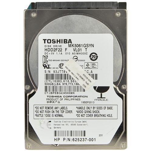 Toshiba MK5061GSYN - Disque dur - 500 Go - interne - 2.5" - SATA 3Gb/s - 7200 tours/min - mémoire tampon : 16 Mo
