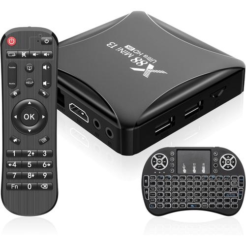 Android 13.0 TV Box, Android TV Box 4GB RAM 64GB ROM RK3528 Chipset Support 2.4/5.0GHz WiFi HDMI 2.0 Ultra HD 8K TV Box avec Mini Clavier sans Fil