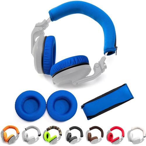 Coussinets d'oreille et bandeau en cuir protéiné doux et épais - Kits de rechange compatibles avec casque DJ Pioneer HDJ-X5 X5BT HDJ-X7 X7BT HDJ-X10 - Bleu