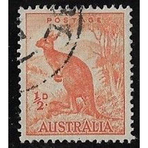 Timbre DAustralie N°110 Y & T ½ D. Orange Série Courante Kangourou
