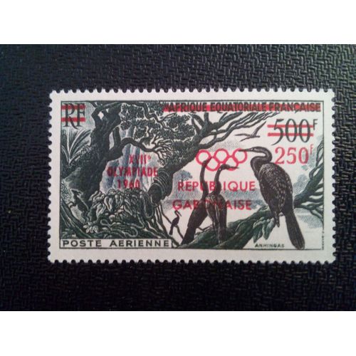 Timbre Gabon Yt Pa 3 Anhinga Rufa (African Darter), Jeux Olympiques D'été De 1960 - Rome 1960 ( 041012 )
