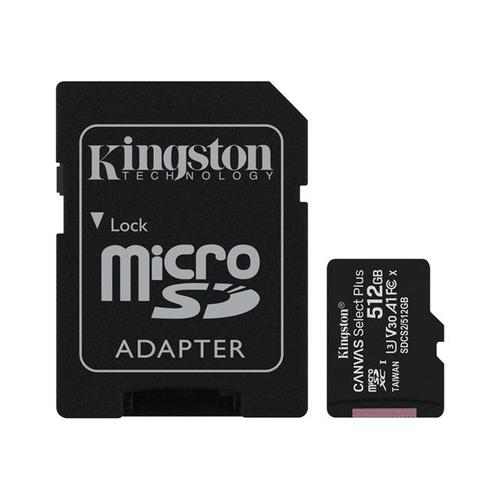 Kingston Canvas Select Plus - Carte mémoire flash (adaptateur microSDXC vers SD inclus(e)) - 512 Go - A1 / Video Class V30 / UHS Class 3 / Class10 - microSDXC UHS-I