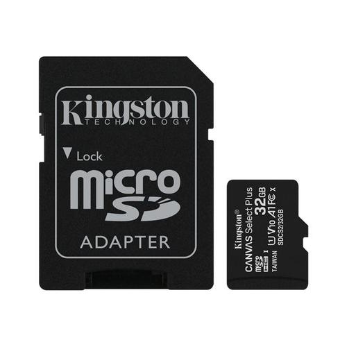 Kingston Canvas Select Plus - Carte mémoire flash (adaptateur microSDHC - SD inclus(e)) - 32 Go - A1 / Video Class V10 / UHS Class 1 / Class10 - microSDHC UHS-I (pack de 2)
