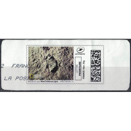 France Vignette Oblitérée Sur Fragment Used Mon Timbre En Ligne Premier Pas De L'homme Sur La Lune Su