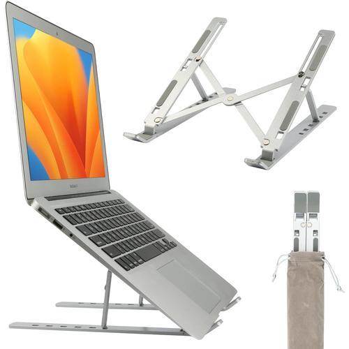 Support pour ordinateur portable, 6 niveaux de réglage en hauteur, en aluminium, pliable, pour MacBook, Lenovo, Dell et tous les ordinateurs portables de 10 à 16 pouces (argent)