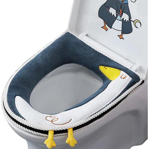 abattant WC Chauffant, Toilet Seat Cover, Coussins de siège de Toilette universels avec Fermeture éclair, Coussin de siège de Toilette en Cuir antibactérien imperméable avec poignée, Bleu