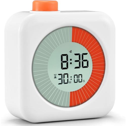 Minuteur Visuel Numérique Time Timer Avec Compte À Rebours Alarme Horloge 60 Minutes Chronomètre Pour Cuisiner Enfants Et Adultes Étudier Travailler - Blanc