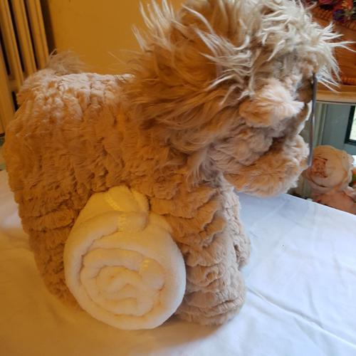 Couverture Avec Peluche Doudou Petit Lion Beige