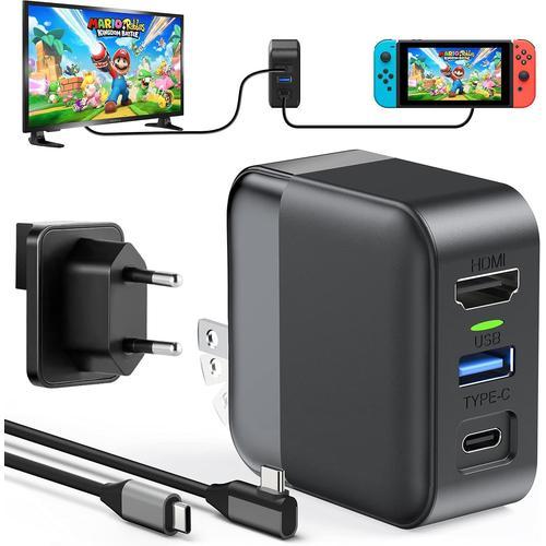 Adaptateur De Station D'accueil 3 En 1 Pour Nintendo Switch Oled, Avec Câble De Charge Pd Adaptateur Secteur De Type C, Hdmi 4k, Port Usb 3.0, Station D'accueil Switch Tv, 39w Chargeur Portable