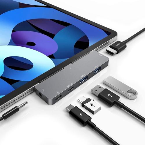 Hub USB C pour iPad Pro 2018/2012 en 1 Adaptateur pour iPad Pro 11/12,9 avec HDMI 4K, Prise Casque 3,5 mm avec contrôle du Volume, Chargement et données USB C PD, Prise Casque USB C, USB 3.0