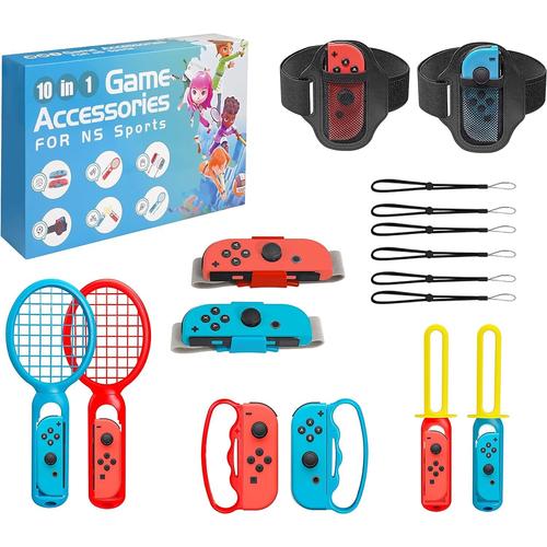 Switch Accessoires de Jeux de Sport pour Switch/Switch OLED, 10 en 1 Kit d'accessoires pour Jeux de Sport Family Party pour Manette Joy-Con, Cadeaux pour Enfants et Familles