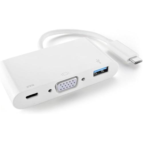 Adaptateur USB type C vers USB type A/VGA type C - Adaptateur multiconcentrateur USB-C vers SuperSpeed Standard USB 3.0 type A avec convertisseur vidéo VGA