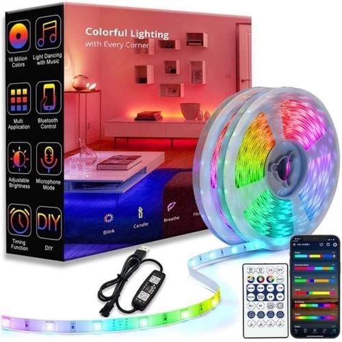 98,4 Pieds Chambre À Coucher Led Lumière Extra Longue Rgb 5050 Led Bar Lumière 24 Boutons Ir Télécommande Musique Changer De Couleur En Même Temps -49.2ft*2