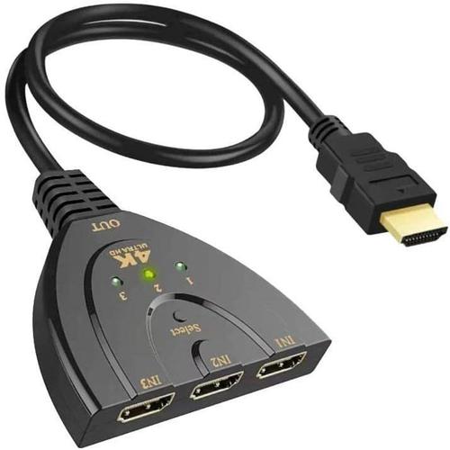 Commutateur HDMI 4K@60Hz Le changeur de câble HDMI 3 Entrée et 1 sortie, le changeur HDMI à 3 ports prend en charge 4k 3D 1080p hdcp2.2, écran de câble HDR