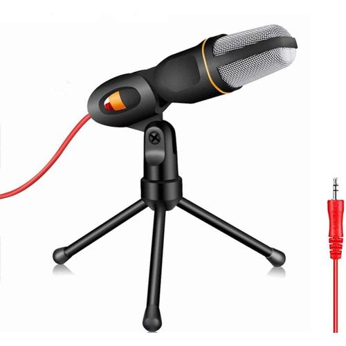 Microphone avec Pied de Micro, Microphone à Condensateur D'enregistrement Professionnel avec Prise 3,5 mm pour Podcasts, Discussions sur Skype, Jeux, YouTube, Doublages et la Diffusion en Continu