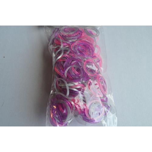 Bandz Loom - 300 Elastiques + 12 Fermoirs - Blanc - Rose - Violet (C3) -