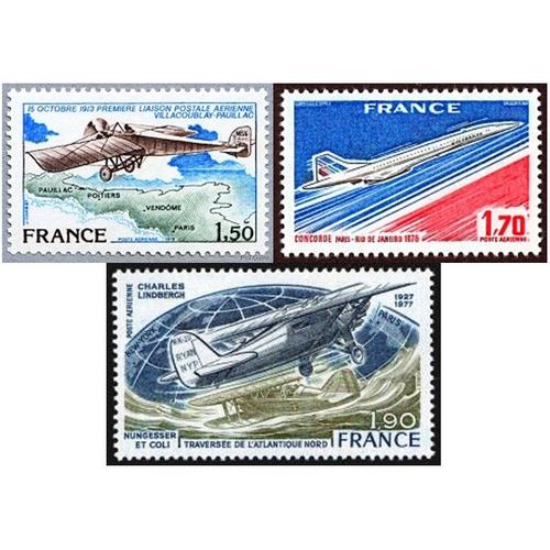 France 1976 1977 1978, Très Beaux Timbres Neufs** Luxe De Poste Aérienne Yvert 49 Concorde Liaison Pris Rio De Janeiro, 50 Lindberg, Nungesser Et Coli Et 51 Liaison Villacoublay Pauillac.