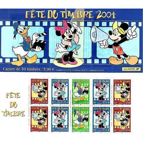France 2004, Très Belle Bande Carnet Neuve** Luxe Yvert 3641a, Fête Du Timbre, 10 Timbres Personnages De Disney, 3641 Donald 3642 Mickey 3643 Minnie.