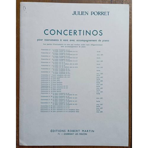 Partition - Concertino N° 15 Pour Clarinette En Si ? Et Piano Par Julien Porret - Editions Robert Martin