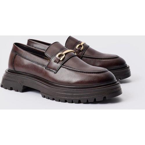 Pu Metal Hardware Slip On Chunky Loafer In Brown Homme - Marron - 9, Marron
