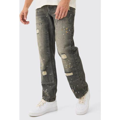 Relaxed Rigid Ripped Carpenter Paint Splatter Jeans In Antique Grey Homme - Gris - 34r, Gris