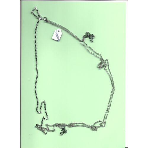 Grand Collier Plaqué Argent - Motif Papillon