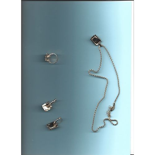 Ensemble Petit Collier, Boucles D'oreille, Bague Avec Pierre Semi-Precieuse Style Agate