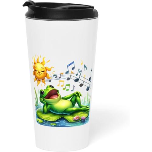 Blanc Mug D'aventures Et De Voyages Grenouille Pour Les Enfants En Acier Inoxydable - 443 Ml, Blanc Éclatant, Parfait Pour Boissons