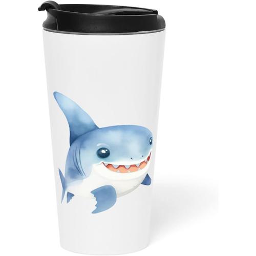 Blanc Mug D'aventures Et De Voyages J'aime Les Requins Pour Les Enfants En Acier Inoxydable - 443 Ml, Blanc Éclatant, Parfait Pour