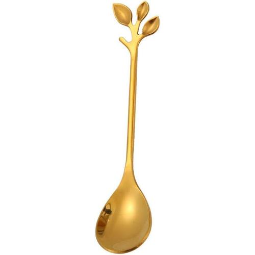 Rose Gold Spoon Direction Creative Cuillères En Acier Inoxydable Feuilles Poignée Café Dessert Fruit Cuillère Cuillère Noël Arts De La Table Cadeau Cuillère (Color : Rose Gold, Taille : Pack Of