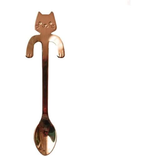 Bruin Cuillere Cute Cat Design Stainless Steel Coffee Spoon Gold Silver Color Dessert Spoon Long Handle Teaspoon Kitchen Tableware Supplies (Color : Bruin)