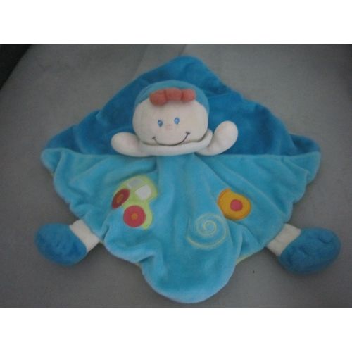 Doudou Poupée Lutin Garçon Bleu Blanc Vert Voiture Rond Spirale Baby Luna