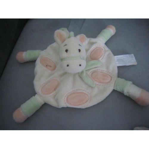 Cheval Doudou Plat En Peluche Rond Jaune/ Rose Kimbaloo