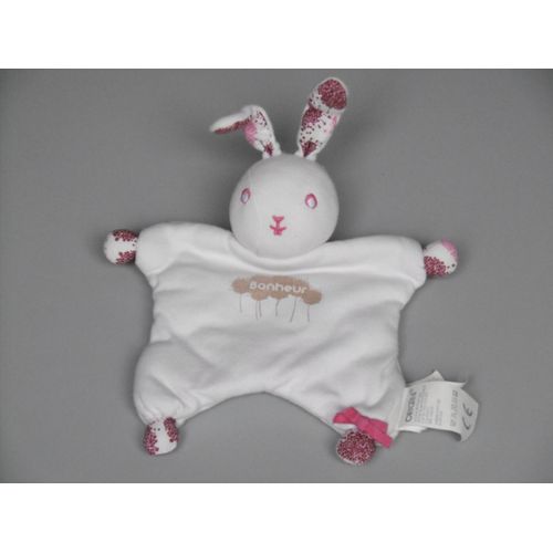 Doudou Lapin Blanc Rose Bonheur Obaïbi