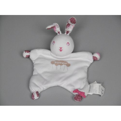 Doudou Lapin Blanc Rose Bonheur Obaïbi