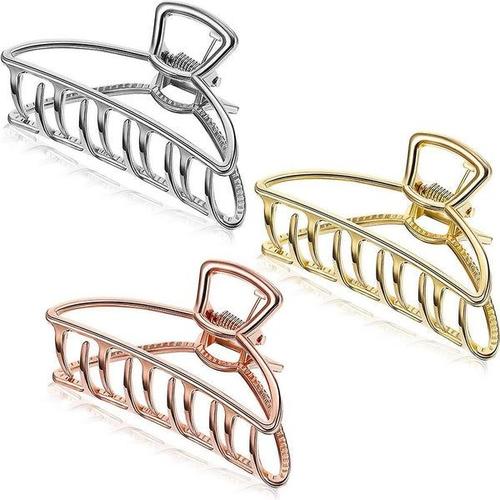 Large Metal Claw Clips For Women - Set Of 3 Hollow Non-Slip Hair Catch Jaw Clamps