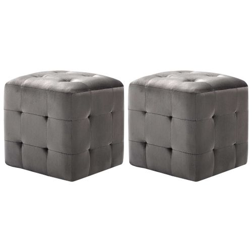 2 Pcs Poufs Gris 30 X 30 X 30 Cm Tissu Velours
