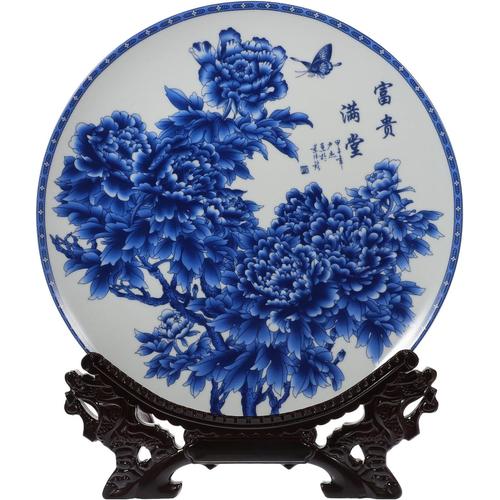 Bleu 1 Ensemble D'assiettes En Porcelaine Chinoise Bleue Et Blanche Assiettes Décoratives En Céramique Assiette De Service À Salade En Porcelaine Motif Floral Oriental Artisanat En