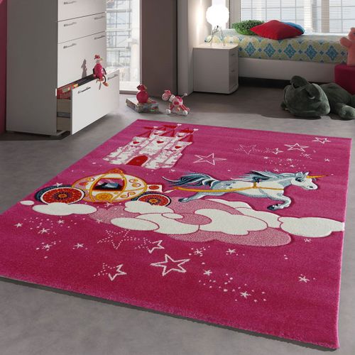 Tapis Enfant 140x140 Carré Tissé Rose Motif Animaux Lyn8 Chatoli