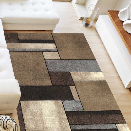 Tapis Salon 140x140 Tissé Beige Carré Motif Géométrique Lyn8 Geome